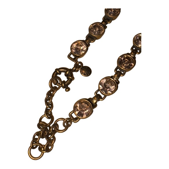 J.CREW Vintage Champagne Crystal Link Necklace Antique Gold-Tone ribbon ties JB9 - Picture 6 of 6